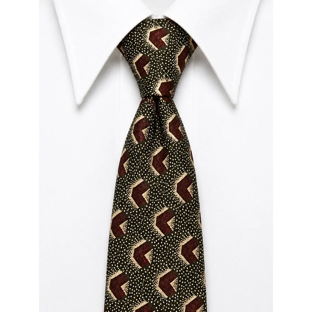 Austin Grey Mens Silk Necktie Burgundy Green Geometric Pattern Classic Tie